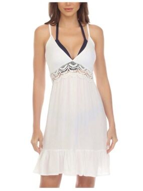 Raviya White Crochet-Trim Dress NWT Ruffle hem